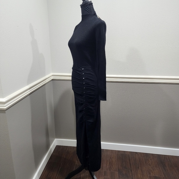 🔥 Sandro-Paris Ruched Wool Blend Midi Leg Slit Long Sleeve Sweater Dress - Picture 6 of 15